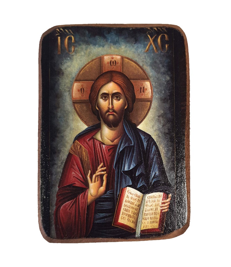 Iconsgr Wooden Greek Christian Orthodox Wood Icon of Jesus Christ / A02 - Image 1